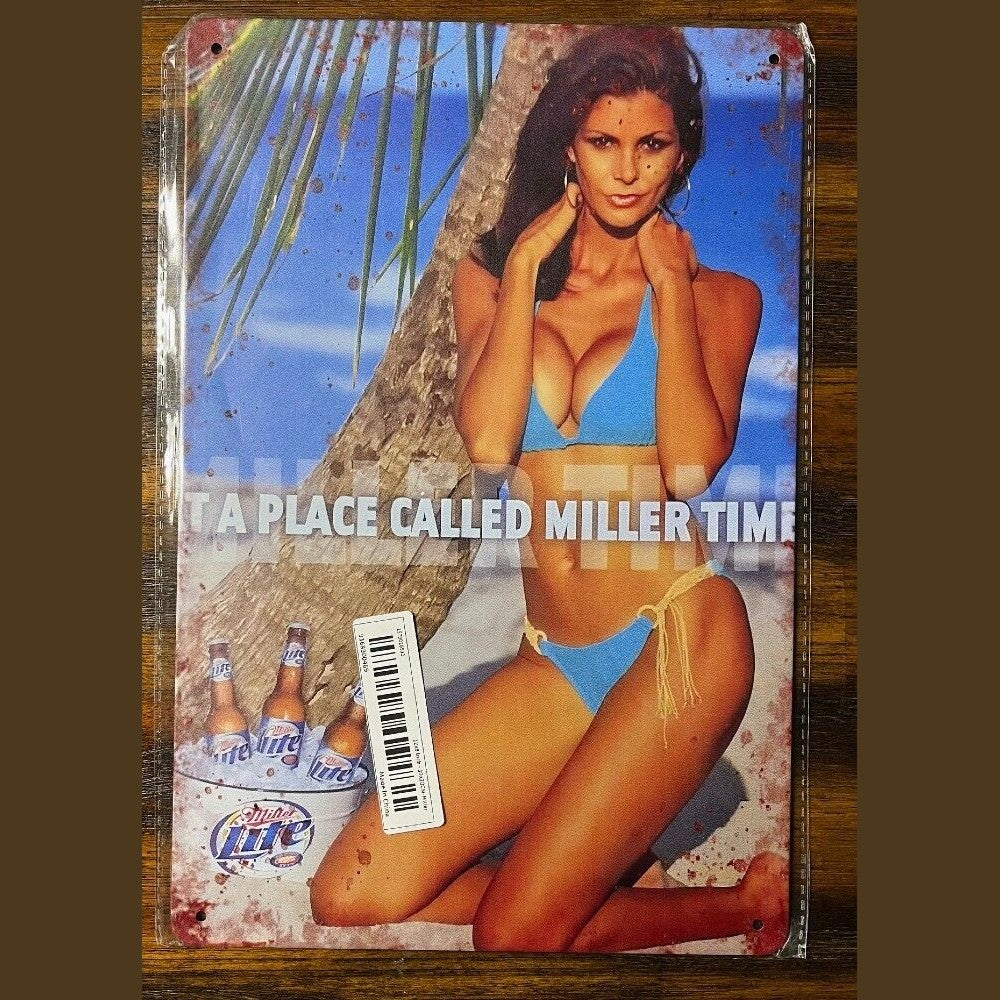Miller Time Bikini Model Novelty Metal Tin Sign For Cafes, Bars, Pubs, Man Caves Home & Garden:Home Décor:Plaques & Signs Style Your Walls